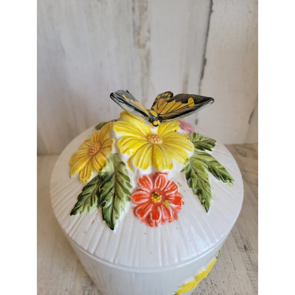 Vintage 3D butterfly kitchen canister jar unique floral home decor lidded - Picture 11 of 14